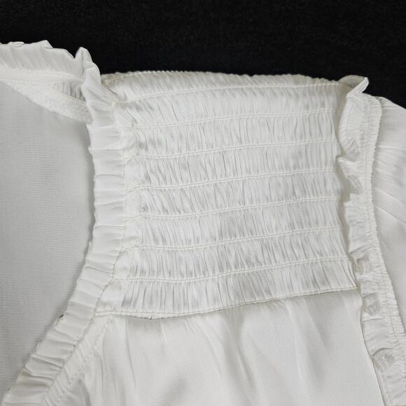 PAIGE Kaylynn Smocked Blouse Tassels City Chic Matte Satin Boho White Womens M - Picture 8 of 16